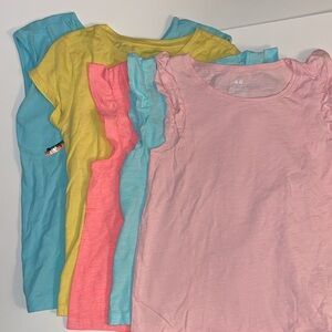 Girls ruffle sleeve tops, 5 pack light pink, bright pink, light blue size 6